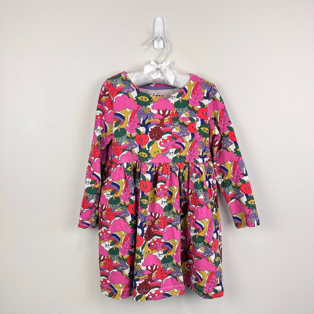 Mini Boden Long Sleeve Fun Jersey Dress Multi Blush Pink Bonkers Conkers 5-6